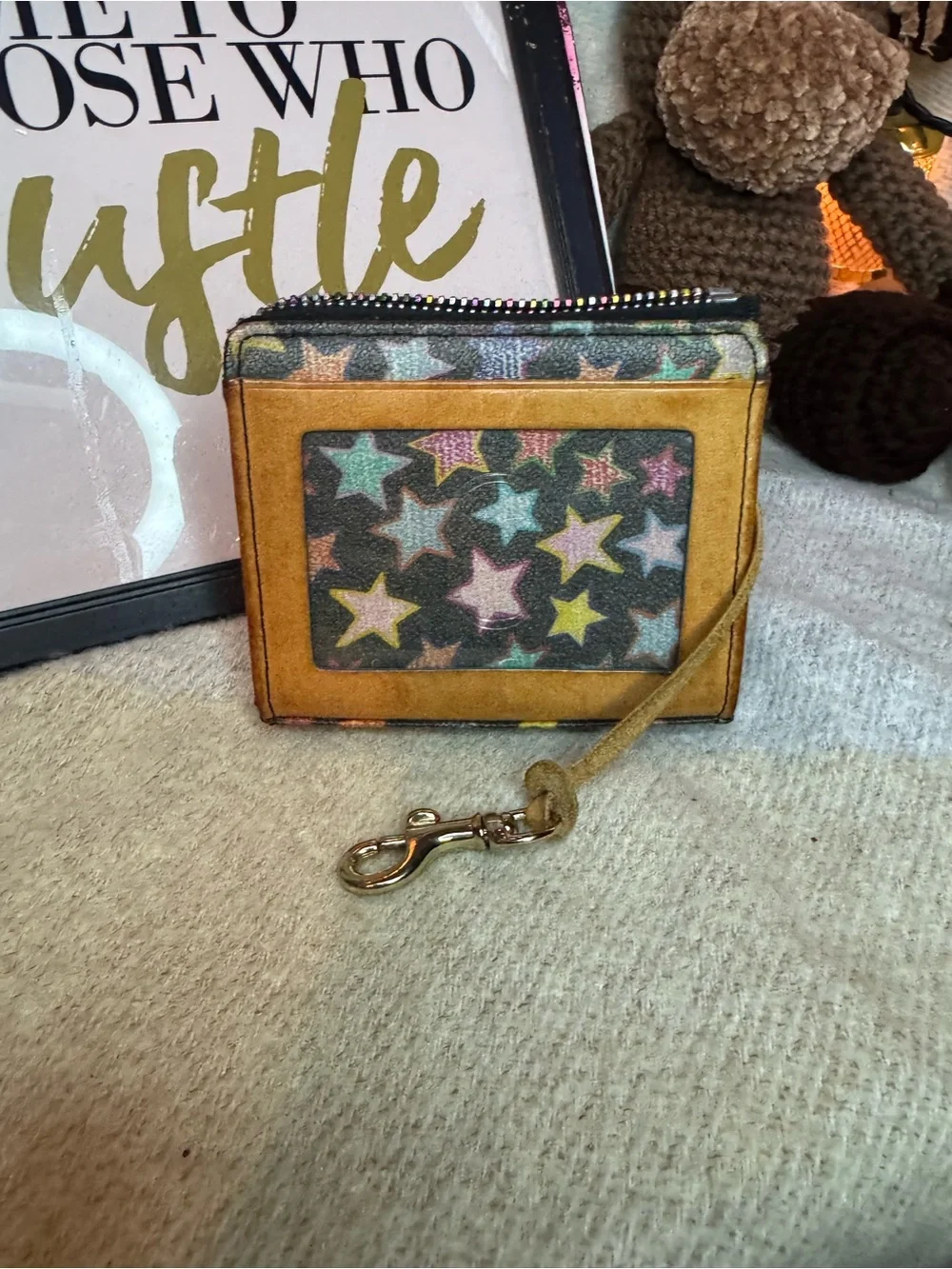 Dooney & Bourke Multicolor Star Print Card Case with Heart Charm